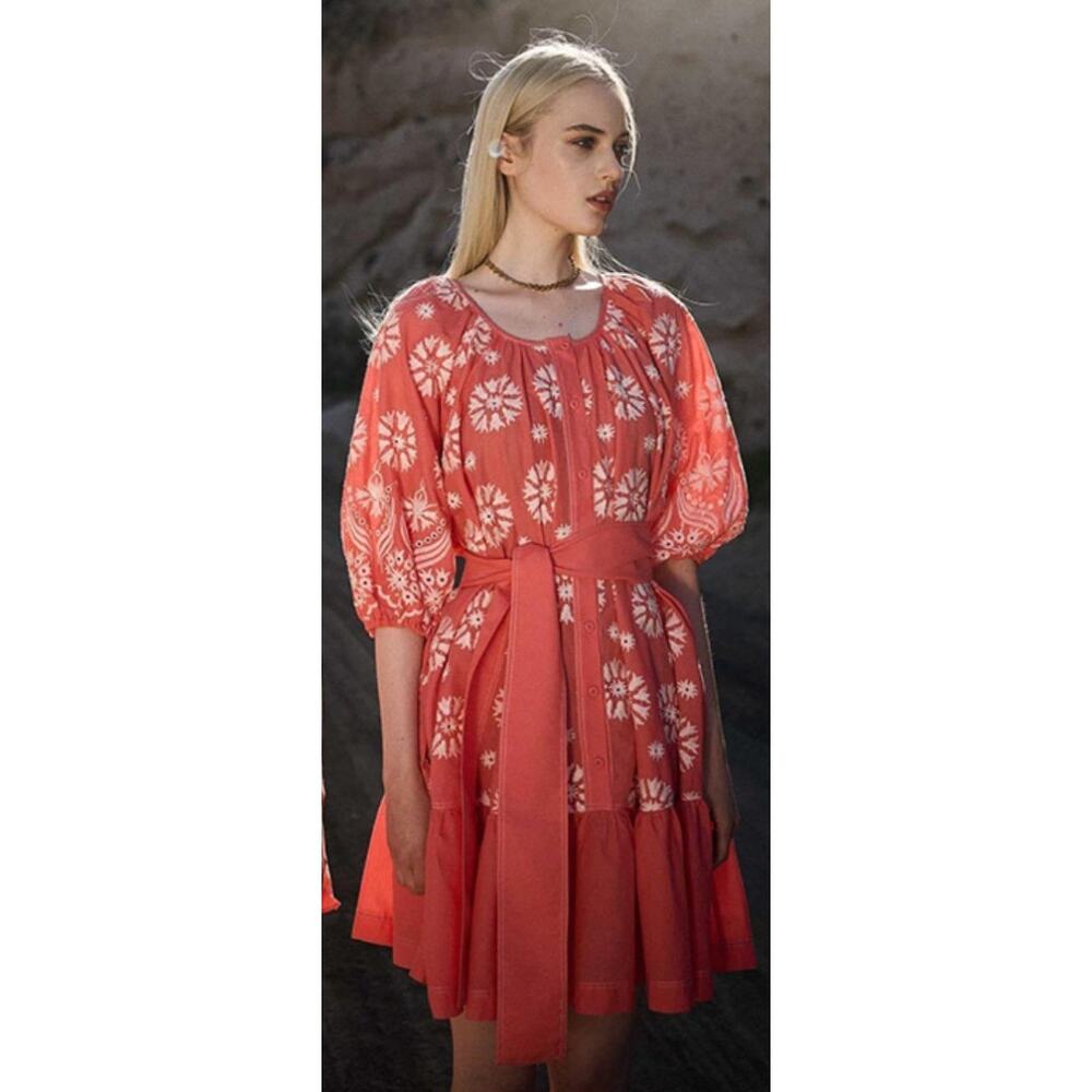 Devotion Twins | Coral Embroidered Cotton Dress S